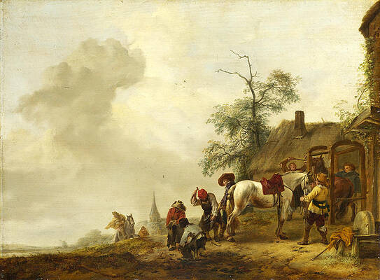 A Horse being Shod outside a Village Smithy Print by Philips Wouwerman