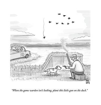 Wall Art - Drawing - A Hunter Speaks To A Dog. He Holds A Small Gun by Paul Noth