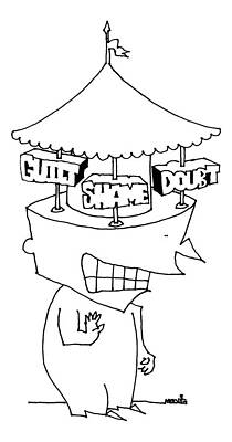 Wall Art - Drawing - A Large-headed Man Has A Merry-go-round by Ariel Molvig