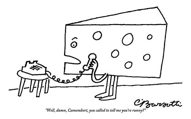 Wall Art - Drawing - A Large Piece Of Swiss Cheese Talks by Charles Barsotti