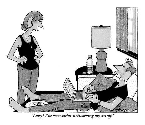 Wall Art - Drawing - A Lazy Husband On A Couch Speaks by William Haefeli