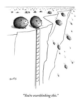 Wall Art - Drawing - A Lemming Measures The Drop Off Of A Cliff by Julia Suits