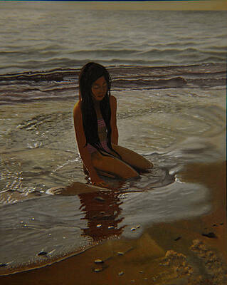 Wall Art - Painting - A line between ocean and sand by Thu Nguyen