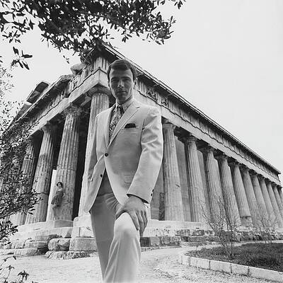 Man in Suit at Ancient Greek Temple Wall Art