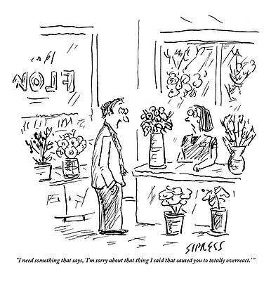 Wall Art - Drawing - A Man Addressing A Florist by David Sipress