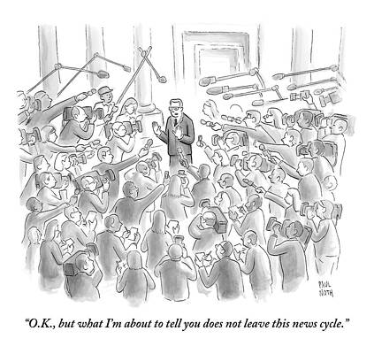 Wall Art - Drawing - A Man Answers Questions At A Press Conference by Paul Noth
