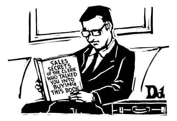 Wall Art - Drawing - A Man In A Suit Reads A Book With The Title: by Drew Dernavich