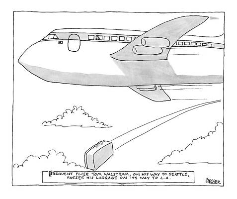 Wall Art - Drawing - A Man Looks Out The Window Of An Airplane by Jack Ziegler