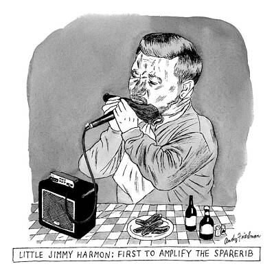 Wall Art - Drawing - A Man Sits At A Table In Front Of A Plate Of Ribs by Andy Friedman