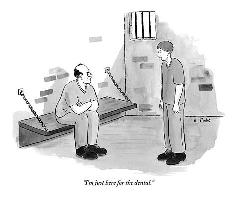 Wall Art - Drawing - A Man Sitting In A Jail Cell With His Arms Folded by Emily Flake