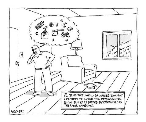 Wall Art - Drawing - A Man Stands In A Room With A Large Thought by Jack Ziegler