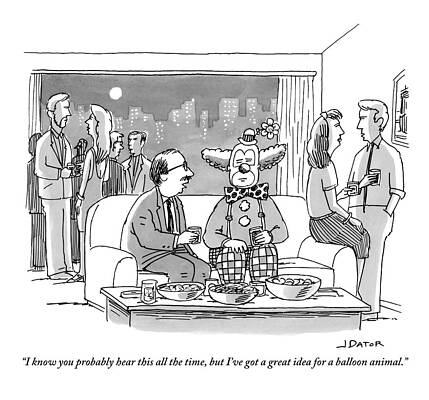 Wall Art - Drawing - A Man Talks To A Clown At A Party by Joe Dator