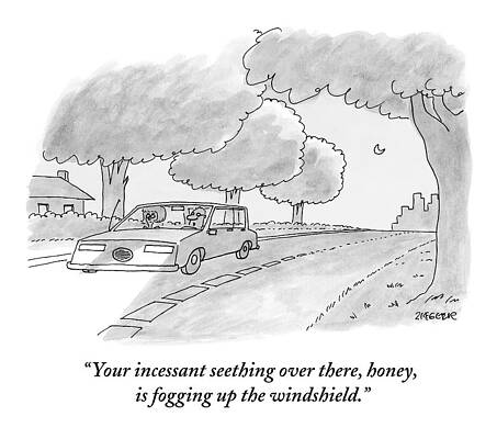 Wall Art - Drawing - A Man Talks To His Angry Wife While Driving by Jack Ziegler
