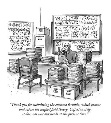 Wall Art - Drawing - A Mathematician In A Room Full Of Stacked Papers by Tom Cheney