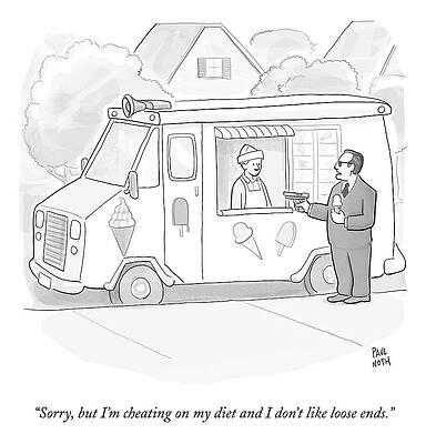 Wall Art - Drawing - A Mob Guy Holding Points A Gun At A Vendor In An by Paul Noth