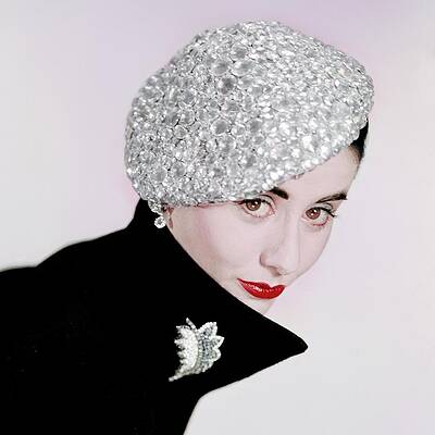 Wall Art - Photograph - A Model Wearing A Beret Covered In Beads by Erwin Blumenfeld