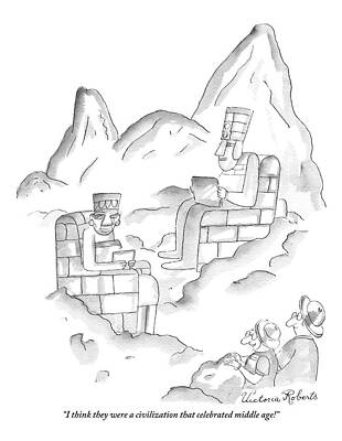 Wall Art - Drawing - A Pair Of Sightseers Admire Ancient Statues That by Victoria Roberts