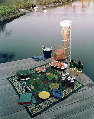 Wall Art - Photograph - A Picnic Set Up On A Dock by Ernst Beadle