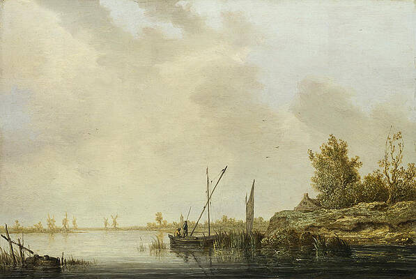 A River Scene with Distant Windmills Print by Aelbert Cuyp