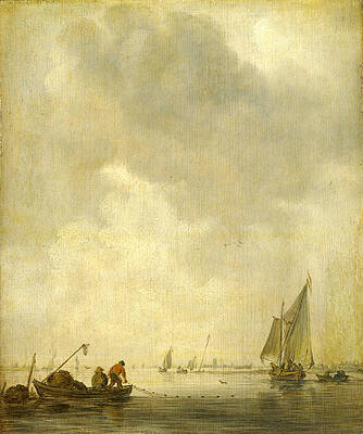 A River Scene with Fishermen laying a Net Print by Jan van Goyen