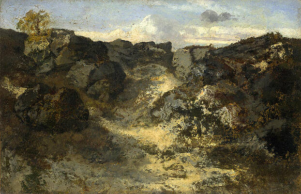 A Rocky Landscape Print by Theodore Rousseau