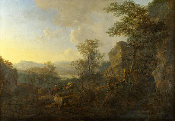 A Rocky Landscape with Peasants and Pack Mules Print by Jan Both