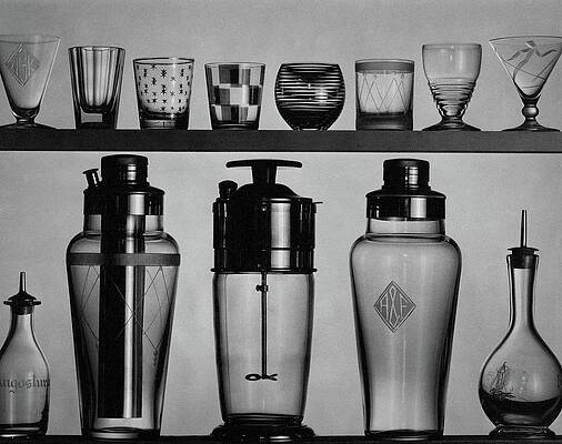 Wall Art - Photograph - A Row Of Glasses On A Shelf by The 3