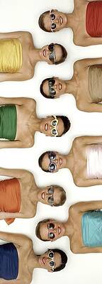 Wall Art - Photograph - A Row Of Models In Strapless Tops And Sunglasses by Richard Rutledge