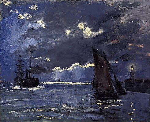 A Seascape Shipping by Moonlight Print by Claude Monet