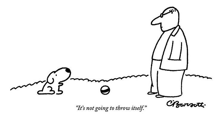 Wall Art - Drawing - A Small Dog Sits A Short Distance Away by Charles Barsotti