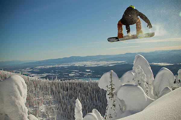 Wall Art - Photograph - A Snowboarder Airs Over Some Snowcoated by Noah Couser