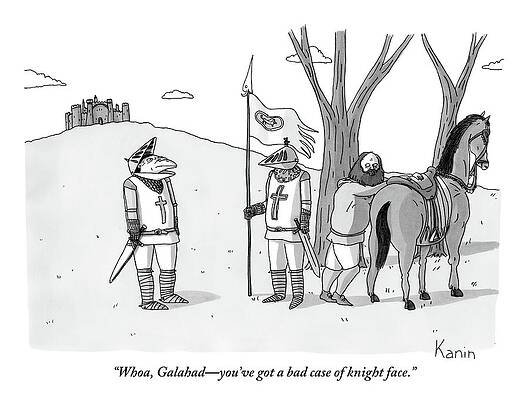 Wall Art - Drawing - A Squire Looks At A Knight Whose Triangular Face by Zachary Kanin