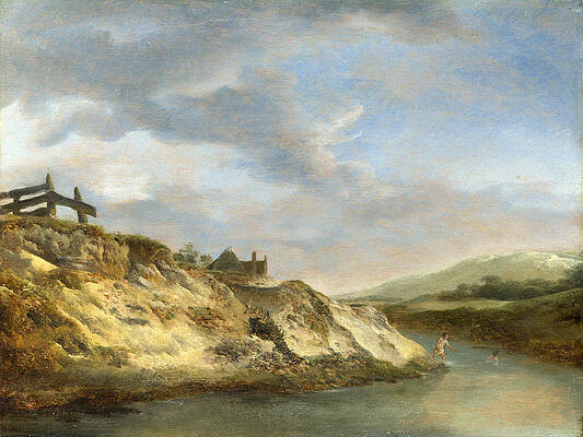 A Stream in the Dunes with Two Bathers Print by Philips Wouwerman