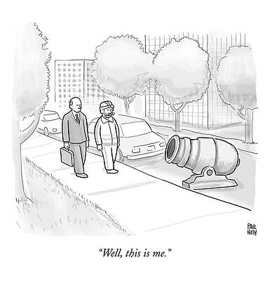 Wall Art - Drawing - A Stuntman With A Curly Mustache Walks Next by Paul Noth