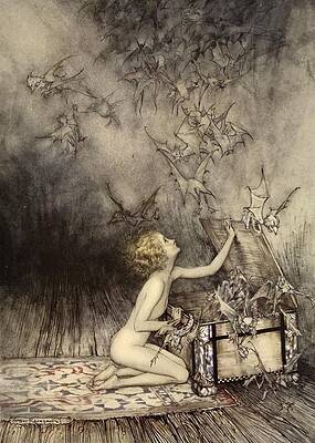 Wall Art - Drawing - A Sudden Swarm Of Winged Creatures by Arthur Rackham