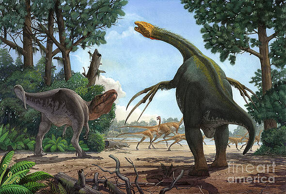 Wall Art - Digital Art - A Therizinosaurus Prevents A Young by Sergey Krasovskiy