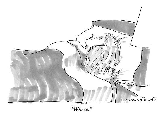 Wall Art - Drawing - A Very Tiny Man Sighs With Exhausted While Lying by Michael Crawford