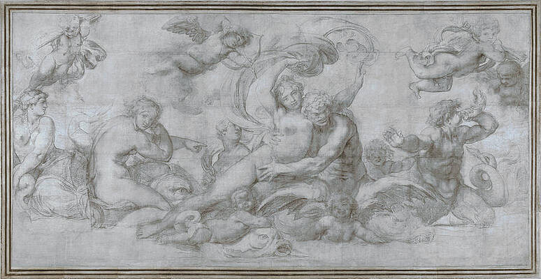 A Woman borne off by a Sea God Print by Agostino Carracci