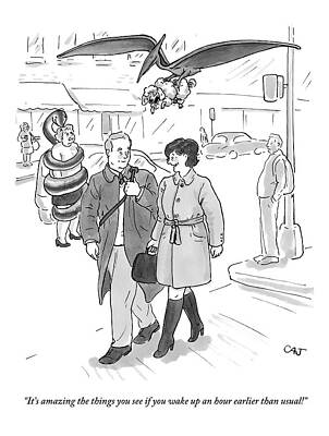 Wall Art - Drawing - A Woman Talks To A Man As A Dinosaur And A Snake by Carolita Johnson