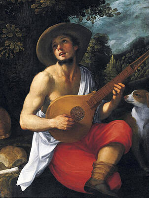 A Youth playing a Guitar Print by Astolfo Petrazzi