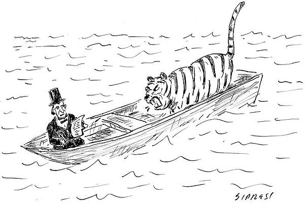 Wall Art - Drawing - Abraham Lincoln With Tiger In Boat by David Sipress