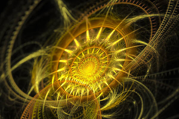 Wall Art - Digital Art - Abstract fractal sun yellow and gold by Matthias Hauser