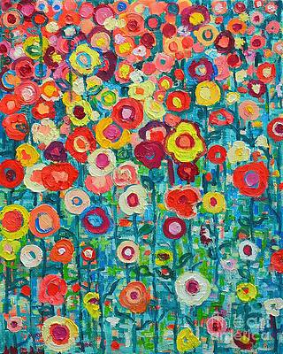 ABSTRACT COLORFUL FLOWERS OF HAPPINESS impasto palette knife oil