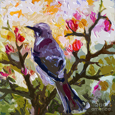 Colorful Bird Among Blossoms Painting