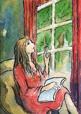 Wall Art - Painting - Ac297 Reading By Window by Kirohan Art