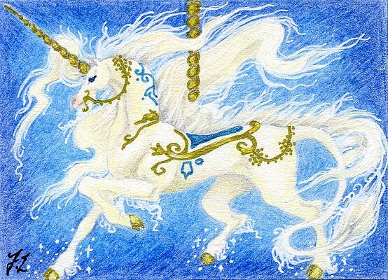 Wall Art - Drawing - ACEO Carousel Unicorn by Jennifer  Anne Esposito