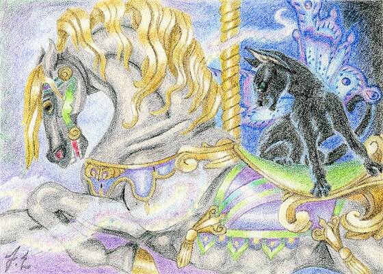 Wall Art - Drawing - ACEO Magical Carousel by Jennifer  Anne Esposito