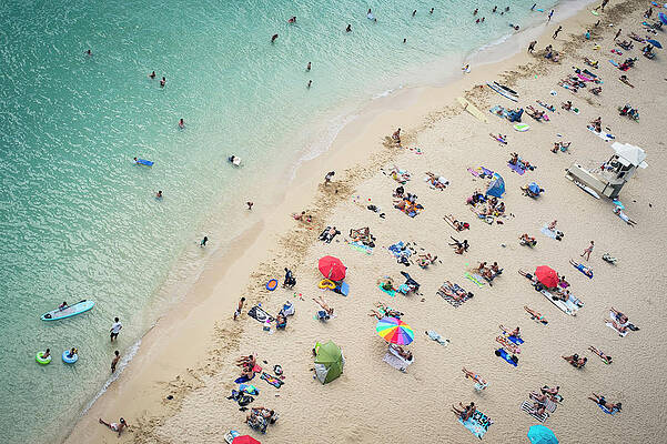 Wall Art - Photograph - Aerial View Of Tourists On Beach by Alberto Guglielmi