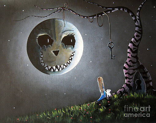Wall Art - Painting - Alice In Wonderland Original Artwork - Alice And The Cheshire Moon by Fairy and Fairytale