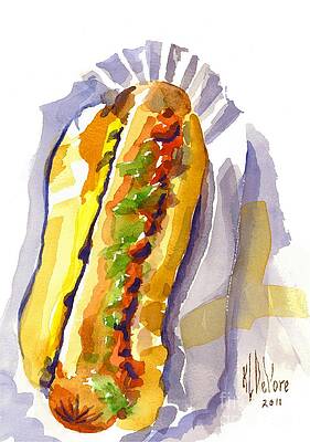 Wall Art - Painting - All Beef Ballpark Hot Dog with the Works to Go in Broad Daylight by Kip DeVore